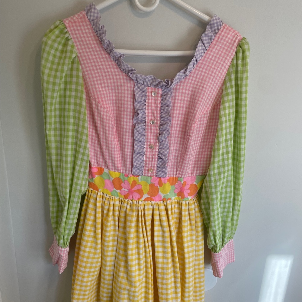 Vintage 60’s Mixed Print Peasant Dress